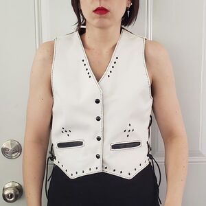 Hand‎ Made White Leather Biker Vest with Mask